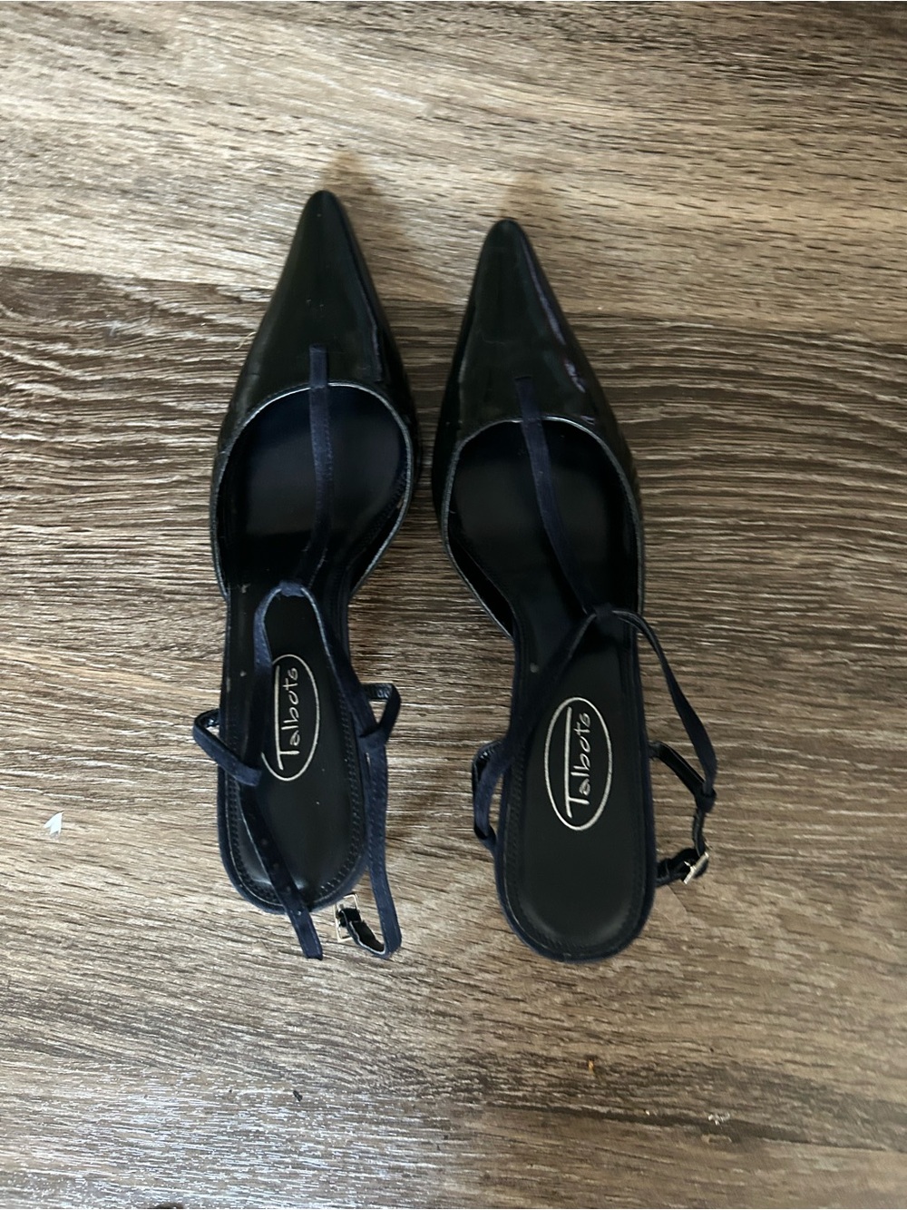 Talbots Black Patent Pointed Slingback Mules